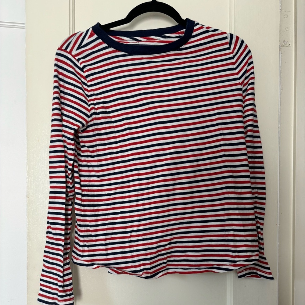 Madewell Blue and Red Striped Long Sleeve Tee Shirt